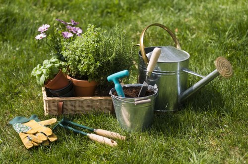 Gardener preparing tools at a residential garden in Stoke Newington